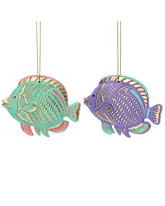 Gisela Graham Green/Purple w Gold Fish Decoration x2
